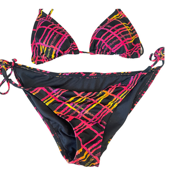 Tilly's Black Neon Abstract Lines String Bikini Swimsuit Women's Size Medium - Picture 4 of 8
